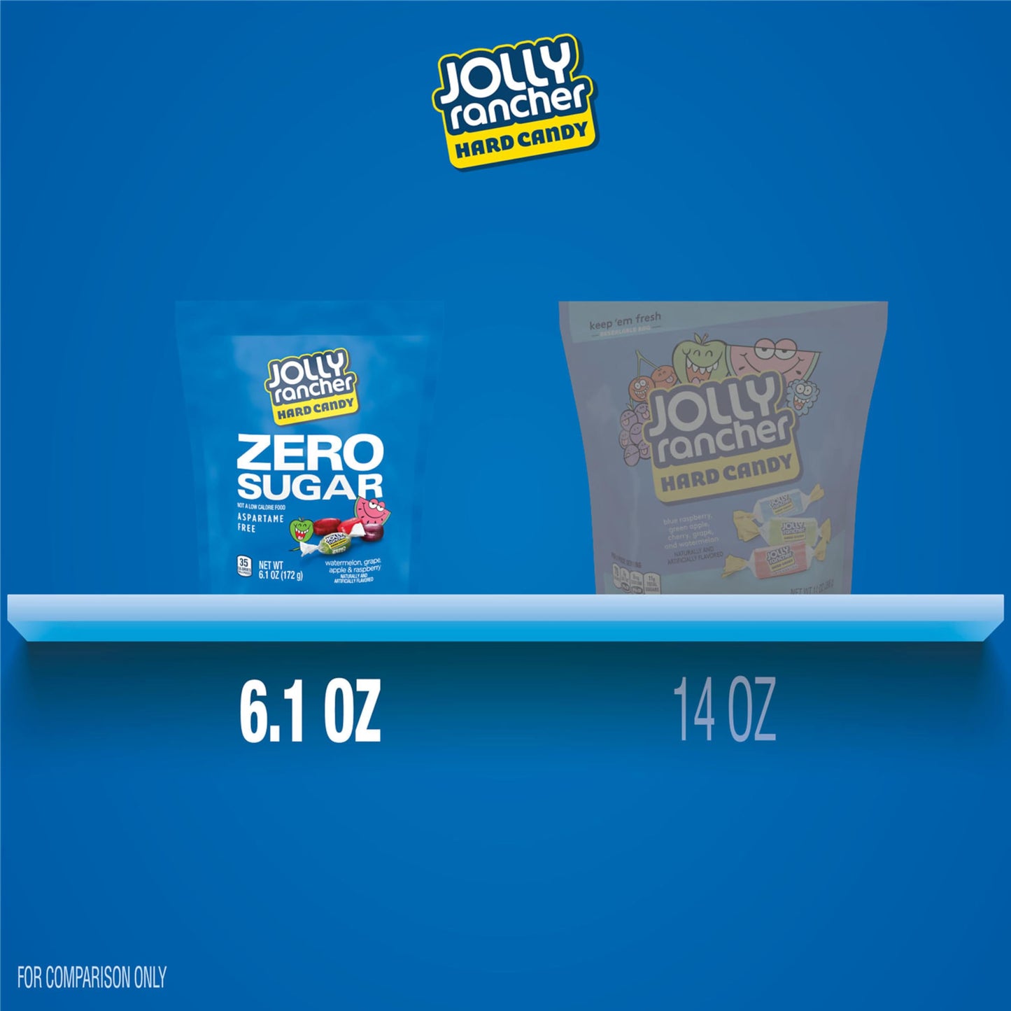Jolly Rancher Zero Sugar Assorted Fruit Flavored Hard Candy Bag, 6.1 Oz