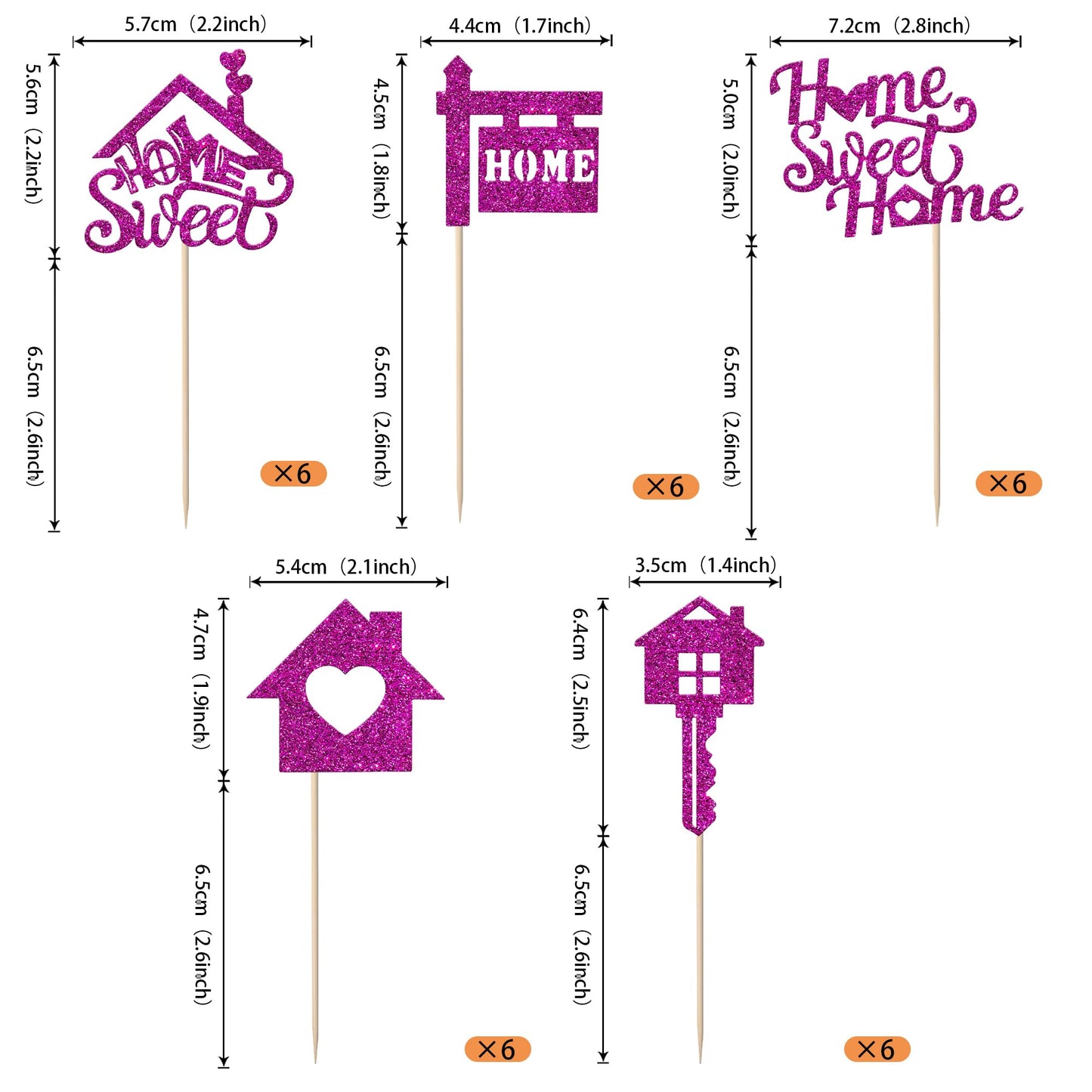 Rssta i Cupcake Toppers 30 Pack, Paper, Housewarming Party Decorations, Purple Design 1