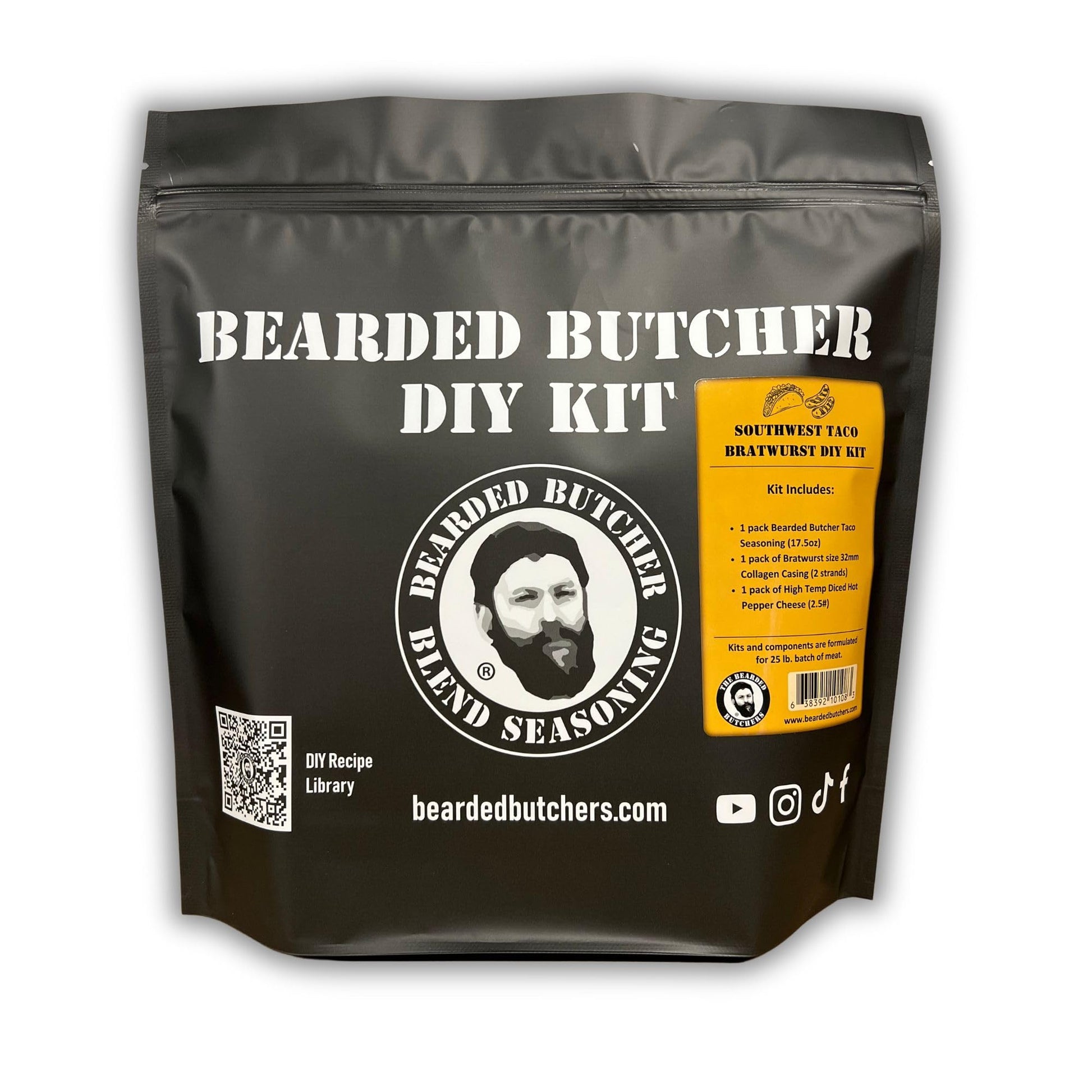 BEARDED BUTCHER BLEND SEASONING Southwest Taco Bratwurst DIY Kit - 64 oz - Includes Seasoning, Cheese, and Casings for 25 lbs Meat