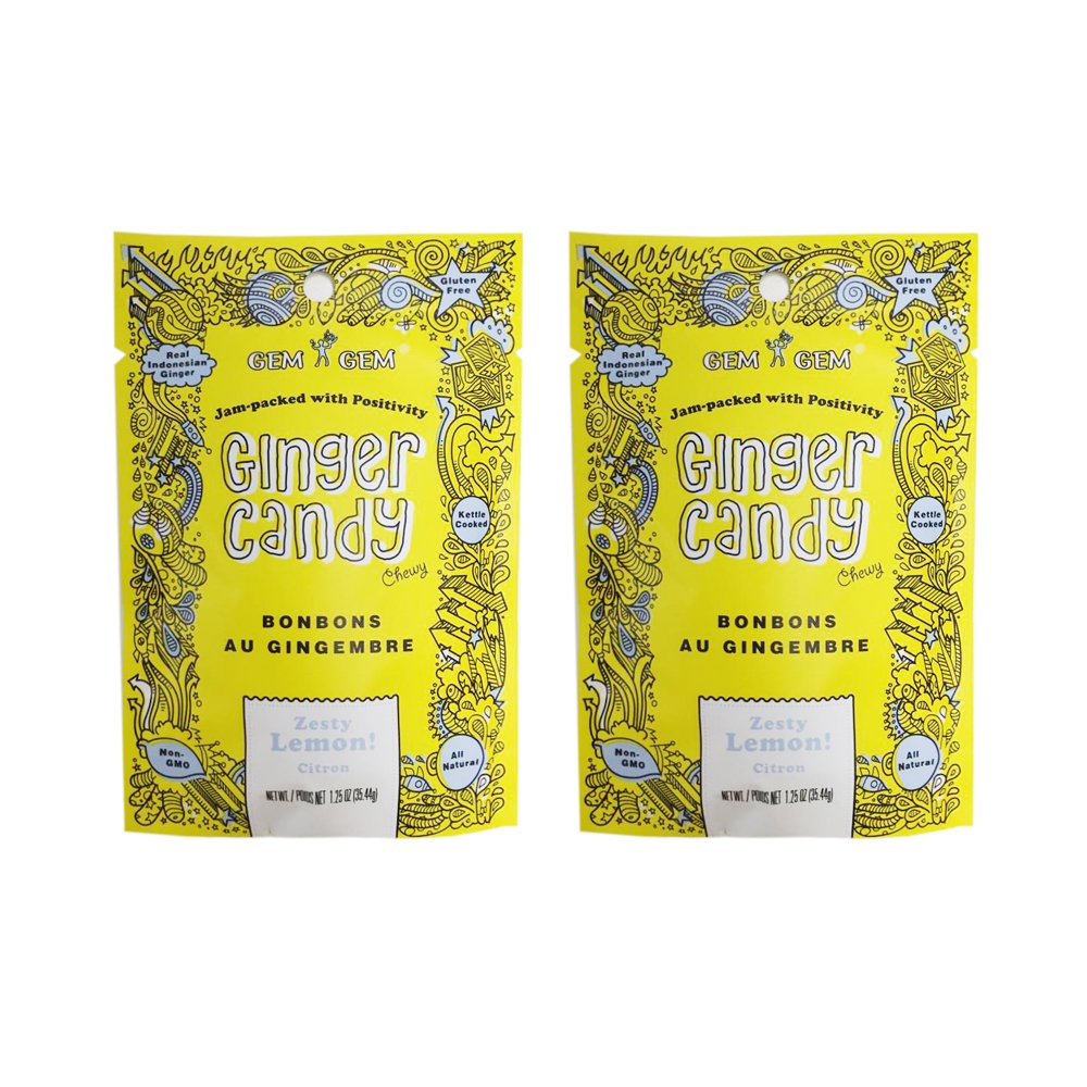 Gem Gem All Natural Chewy Ginger Candy 1.25Oz (Lemon, 2 Pack)