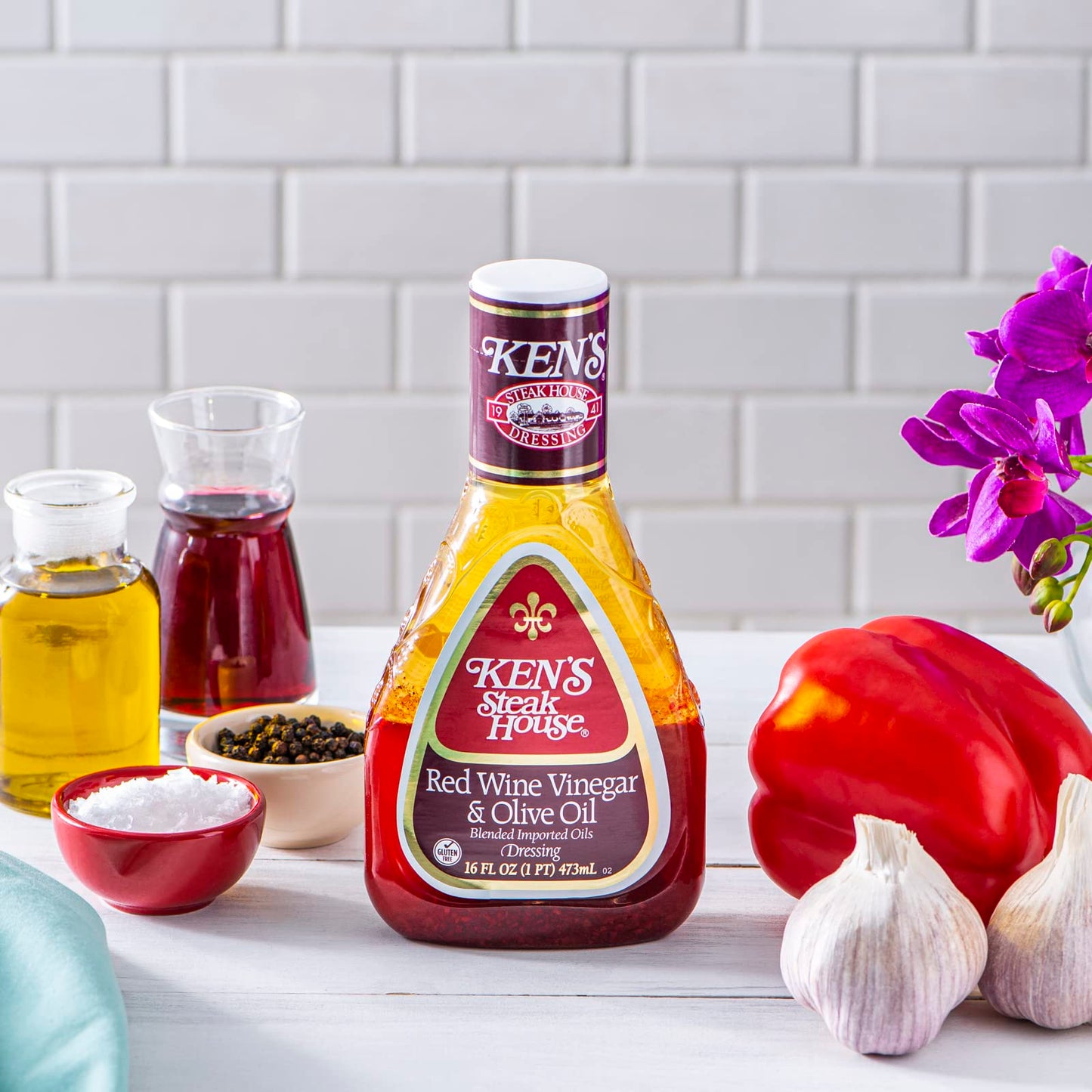 Kens Steak House Red Wine Vinegar & Olive Oil Dressing, 16 Fl Oz, Pack of 2