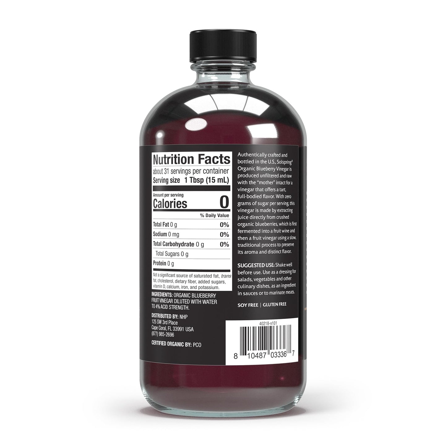 Dr. Mercola Solspring Organic Blueberry Vinegar, 2 Bottle (16 Fl. Oz.), Tart, Full-Bodied Flavor, Non Gmo, Soy Free, Gluten Free, Usda Organic