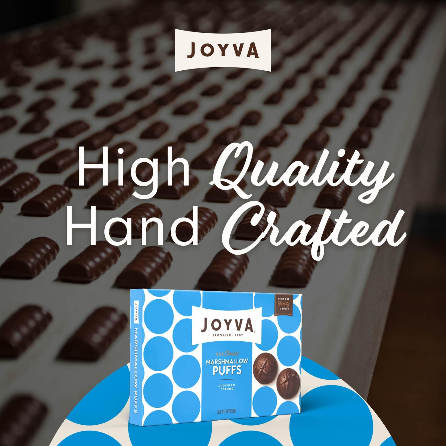 Joyva Classic Marshmallow Puffs | 9oz Boxes | Fluffy Marshmallow Center with Smooth Dark Chocolate Coating | Kosher Parve | Free
