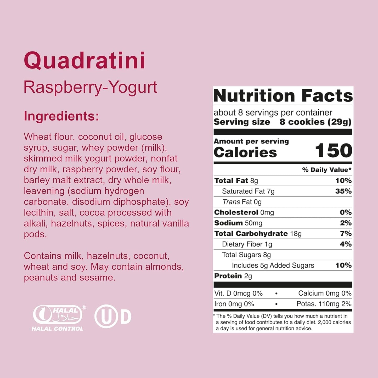 Loacker Quadratini Raspberry Yogurt Wafer Cookies, 30% Less Sugar, 7.76 oz (Pack of 6)