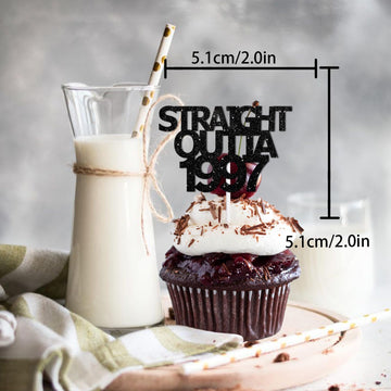 18Pcs Black Gold Glitter Dessert Cupcake Pick For Straight Outta 1997 Cheer To 28 Years Old Theme Decor Supplies Happy 28Th Birt