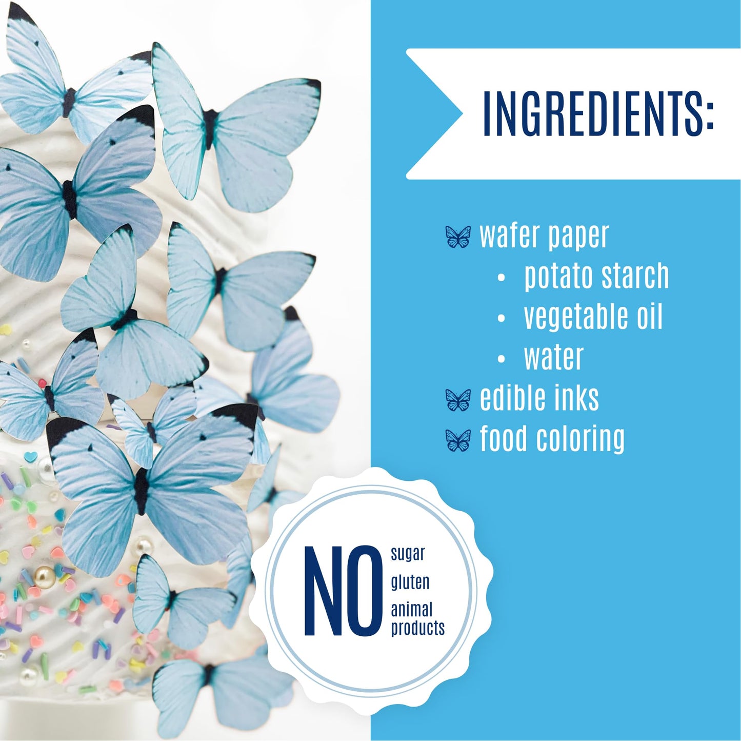 Sugar Robot Edible Butterflies For Cake Decorating - Small Pastel Blue Butterfly Cake Toppers And Cupcake Toppers - Decoration M