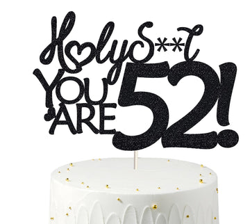 52 Cake Toppers, 52 Birthday Cake Toppers-Black Glitter, Funny 52nd Cake Topper for Men,52 Cake Topper For Women, 52nd birthday 