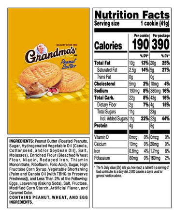 Grandma'S Cookies Peanut Butter Flavored 4 Packs (8 Cookies)