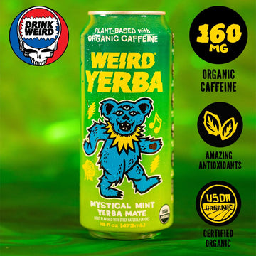 WEIRD Organic Mystical Mint Yerba Mate – 16oz Cans, 160mg Caffeine, Pack of 12 – Clean Energy Drink Alternative