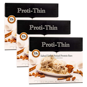 Proti-Thin Salted Toffee Pretzel Protein Bars, 15G Protein, Low Calorie, Very Low Carb (Vlc), Low Fat, High Fiber Snack, Keto Di