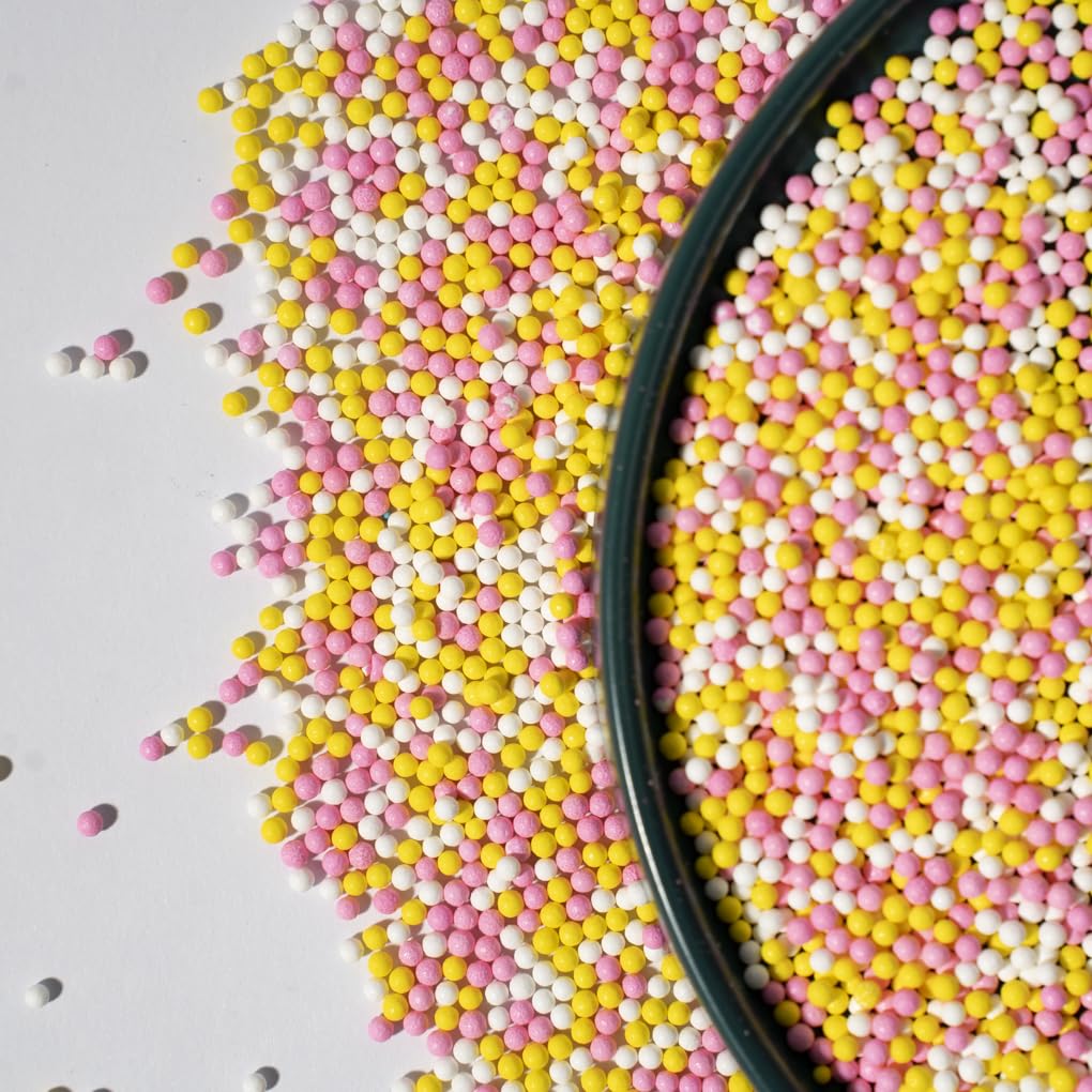 NIPEOR Nonpareils Sprinkles Edible Pearl Sprinkles 130g/4.6oz Yellow Pink for Cake Decorating, Baking, Ice Cream, Cupcakes