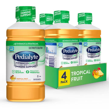 Pedialyte Advancedcare Electrolyte Solution,1 Liter, 4 Count, With Preactiv Prebiotics, Hydration Drink, Tropical Fruit
