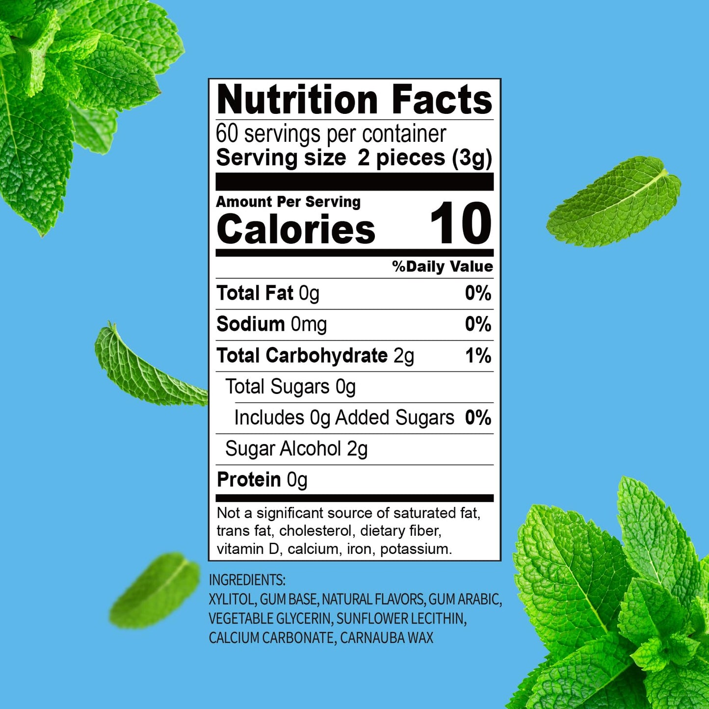Dc24 Daily Care 100% Xylitol Gum, No Aspartame, Sugar Free Peppermint Chewing Gum, Natural Flavors, Gluten Free, Vegan, 60 Piece