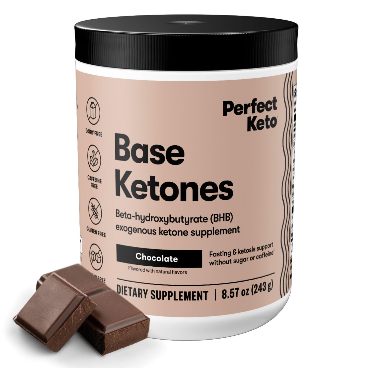 Perfect Keto Exogenous Ketones Powder, Bhb Salts For Ketosis & Fasting Support, Electrolytes For Hydration, Caffeine Free Energy, Chocolate, 8.57 Oz