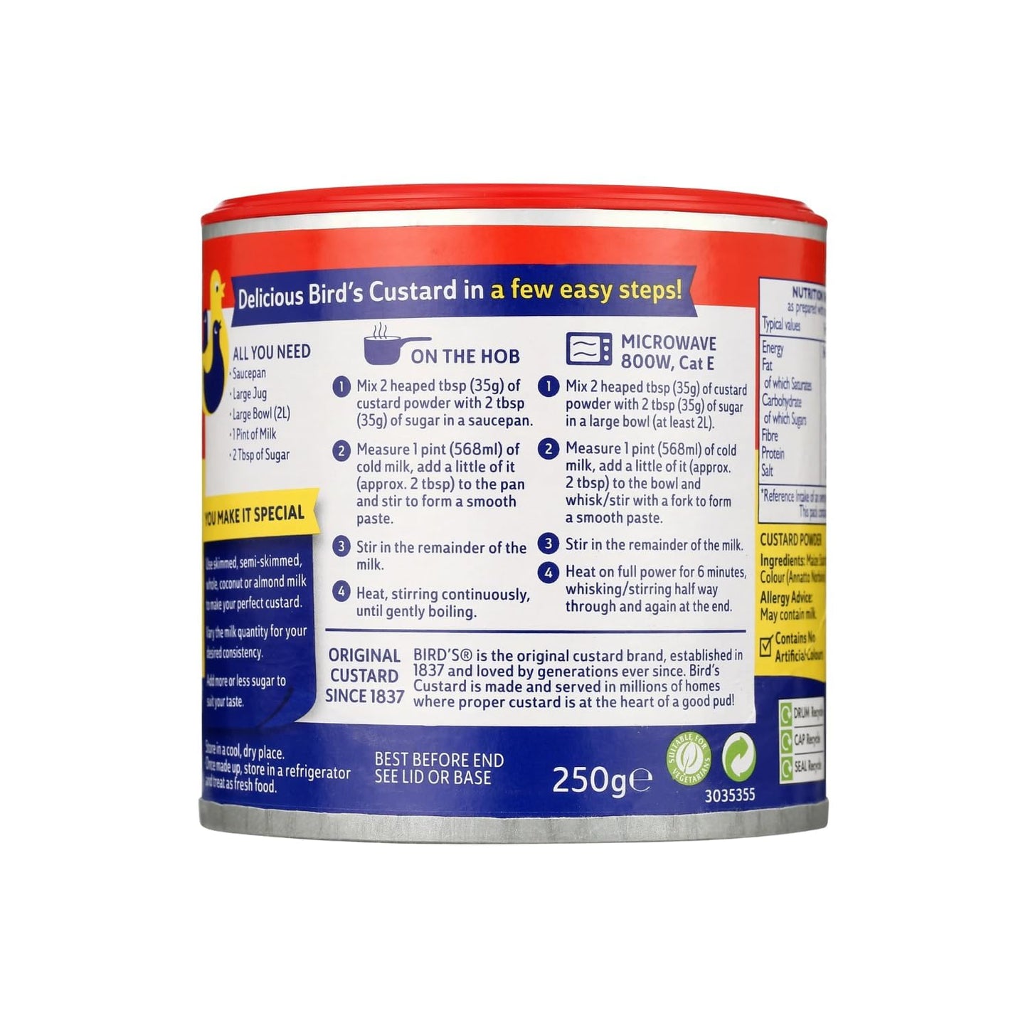 Birds Original Instant Custard Powder 250g - Classic British Dessert Mix, Just Add Water, Creamy & Delicious (Pack of 3)