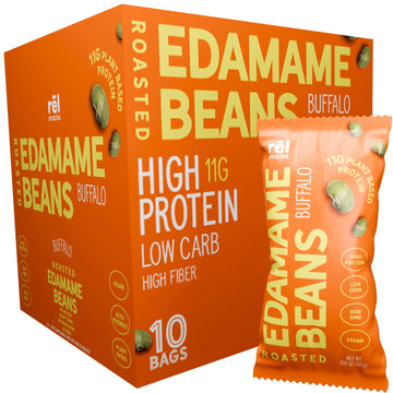 Rel Snacks Buffalo Roasted Edamame - High Protein Low Carb Snack (11g Protein per Serving) - Keto-Friendly, Vegan, Non-GMO - 10-