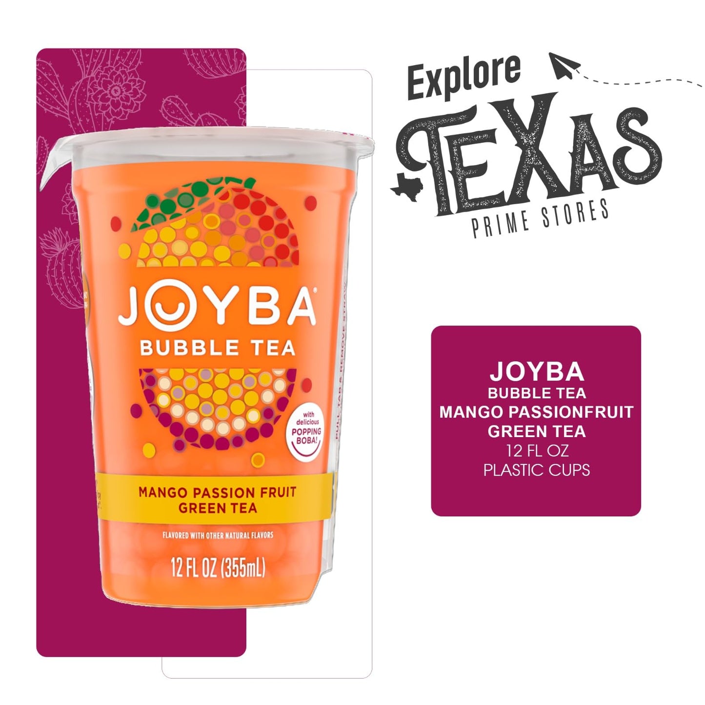 Joyba 16 Pack Mango Passionfruit Bubble Green Tea Cups 12 Fl Oz With Delicious Natural Fruit Flavored Popping Boba + 1 Freebie B