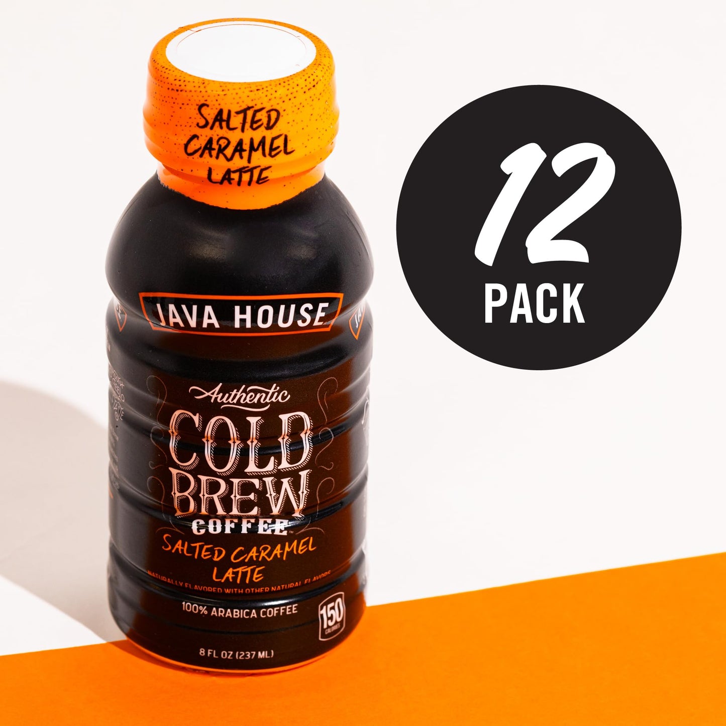 Java House Cold Brew Coffee Salted Caramel Latte, 8oz Bottles, 12 Pack, Ready to Drink Iced Coffee