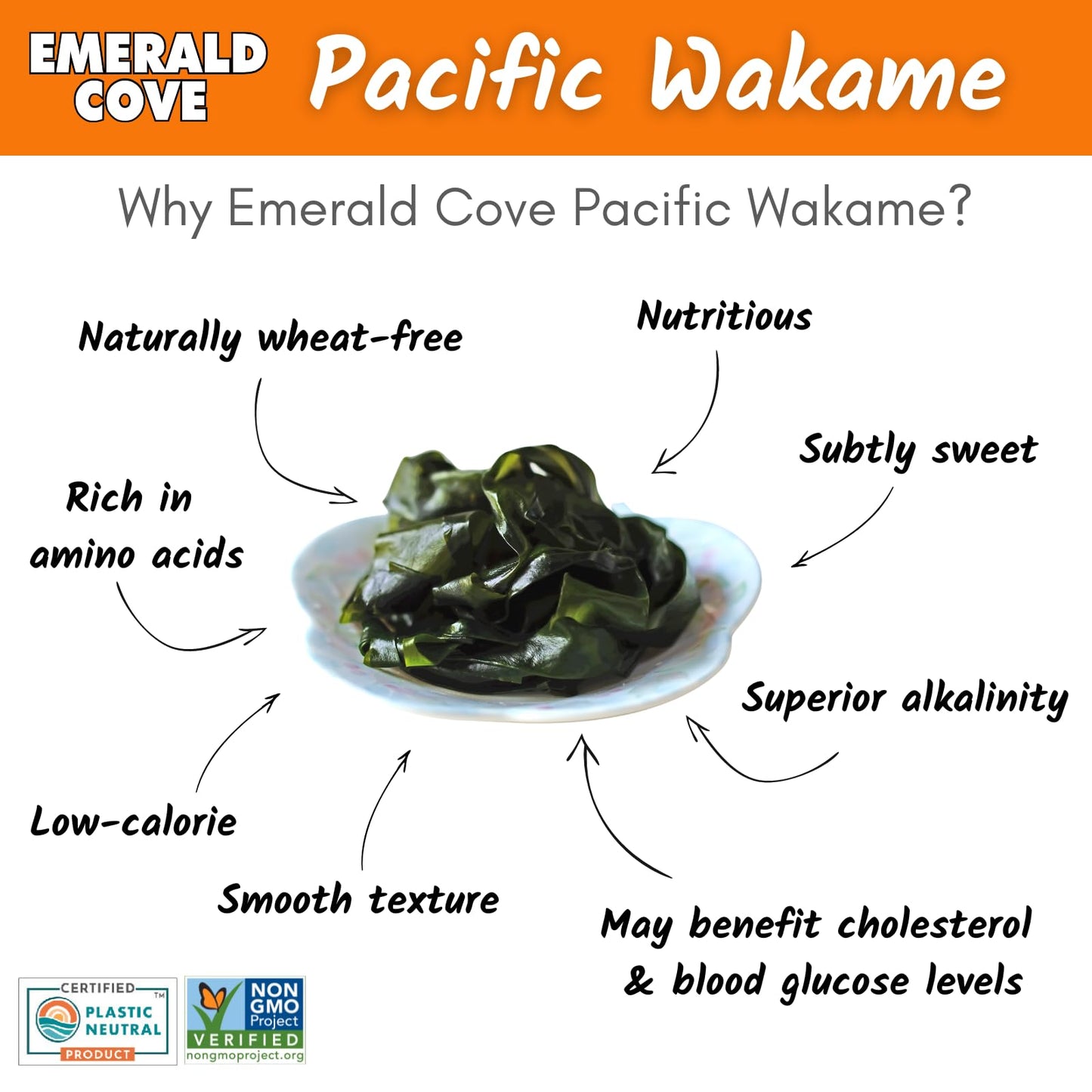 Emerald Cove Pacific Wakame, Dried Sea , Non-Gmo, Naturally Gluten-Free, Resealable Bag, 1.76 Oz (2 Pk)
