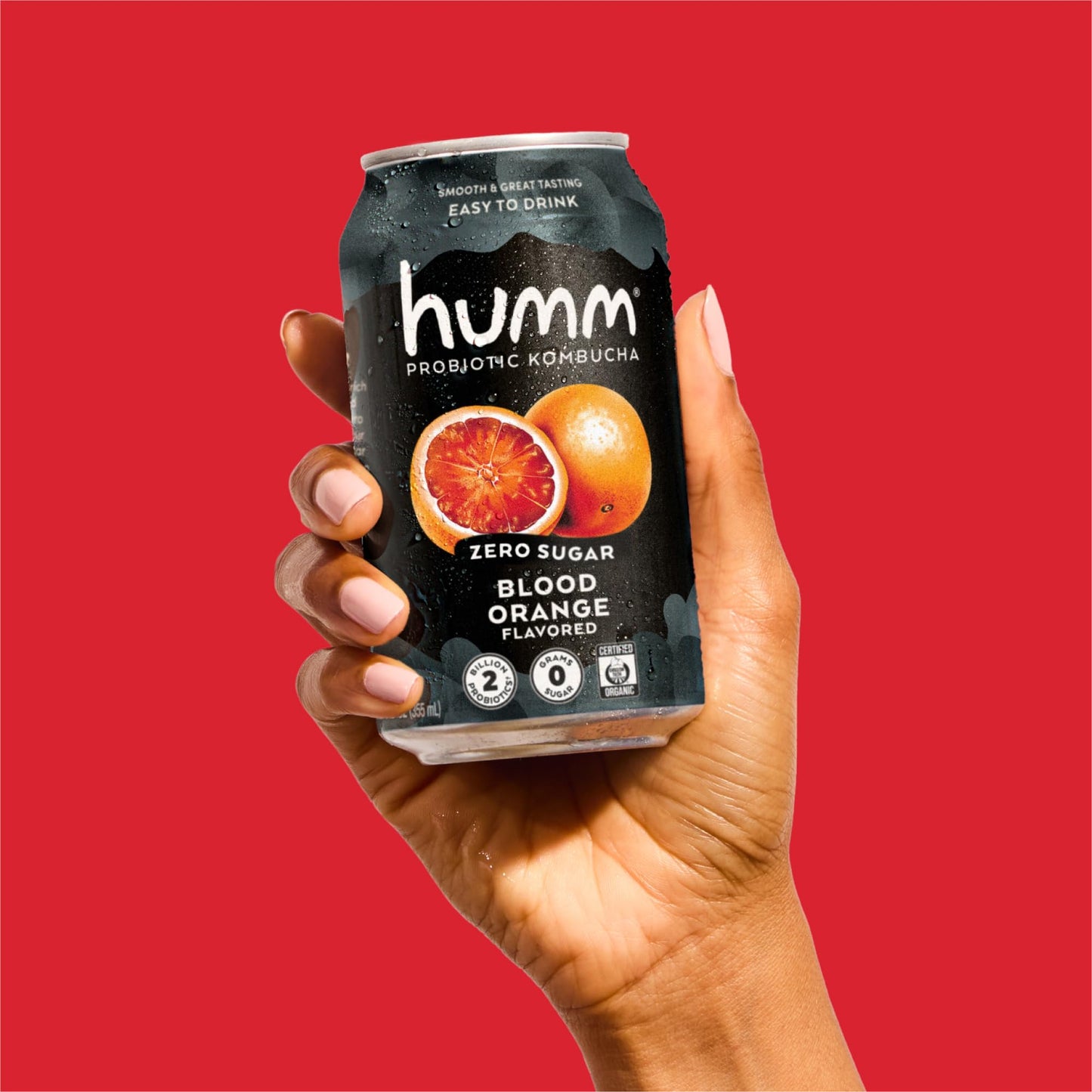 Humm Probiotic Kombucha Zero Sugar Blood Orange, No Refrigeration Needed, Keto Friendly, Organic, Vegan, Gluten Free, 12oz Cans