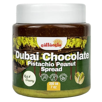 Gulluoglu Dubai Chocolate Pistachio Peanut Spread - Rich & Creamy Middle Eastern Chocolate Paste With Roasted Pistachios & Peanuts  7 Oz (200G) Jar - Gourmet Halal Dessert