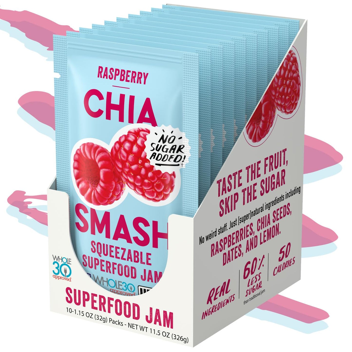 Chia Smash Superfood Jam Packets | Vegan, Whole 30, Keto | 10 Packets | Raspberry