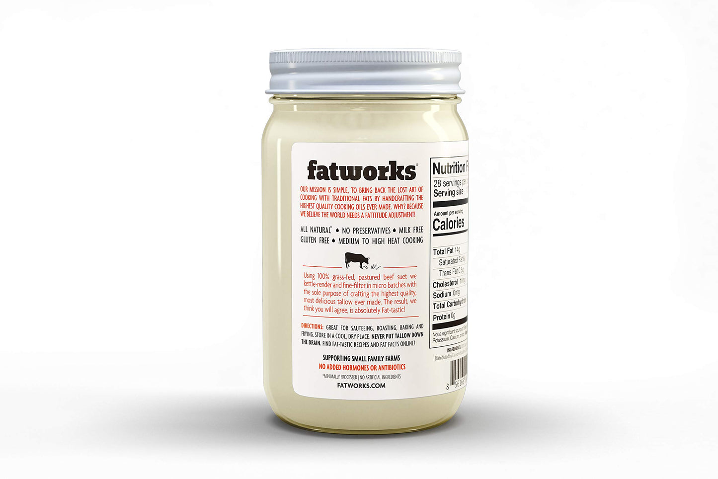 Fatworks 100% Grass Fed & Grass Finished, Pasture Raised Beef Tallow, Artisanally Rendered, WHOLE30 Approved, KETO, PALEO, 14 oz