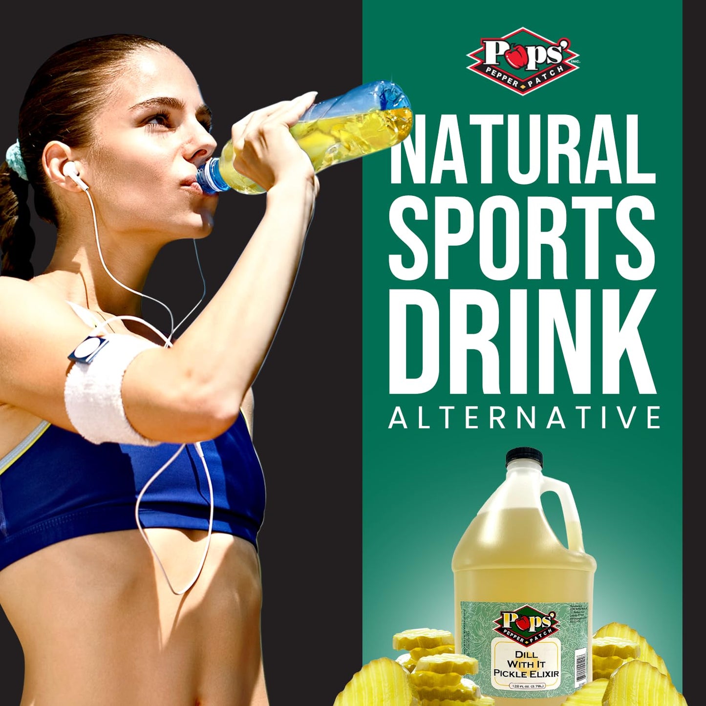 Pops Pepper Patch Pickle Elixir – Dill Pickle Brine For Leg Cramps - Made From Real Dill Juice - No Artificial Colors Or Flavors - Aids In Hydration - 1 Gallon