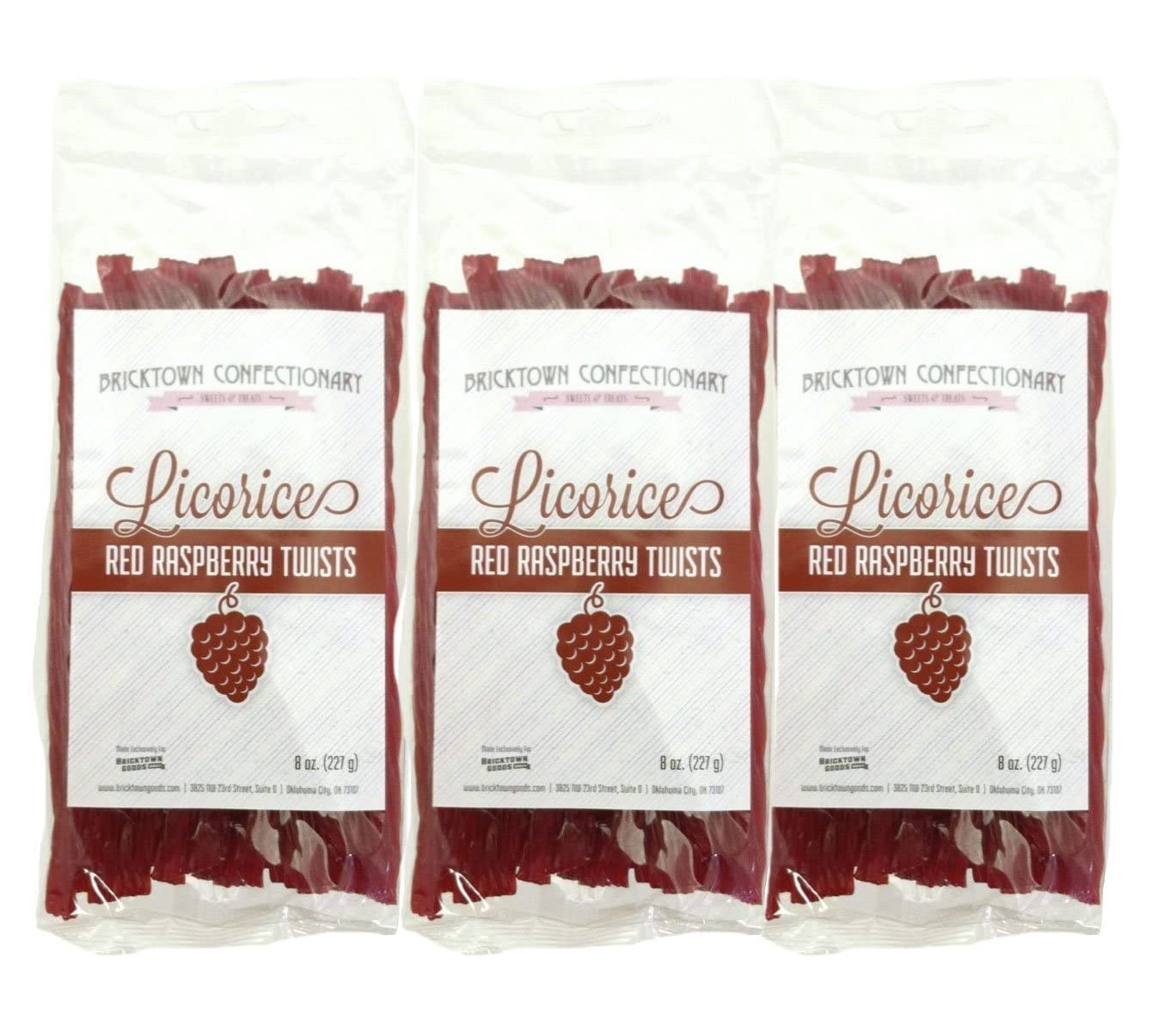 Bricktown Goods Red Raspberry Licorice Twists - Fat Free - 3 Pack - 8 Ounce Total - Perfect for Gifts - Fathers Day