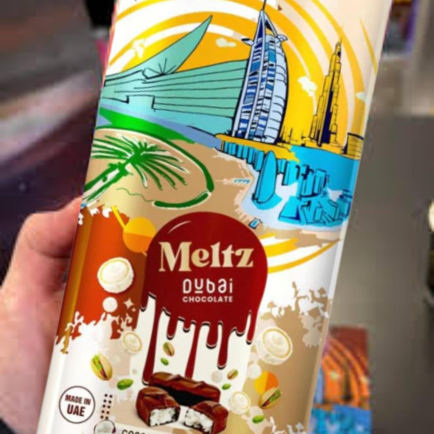 Meltz Pistachio Chocolate Coconut Bar 192g - elegant Milk Chocolate, Individually Wrapped, Perfect Dubai Sweets Treat Box
