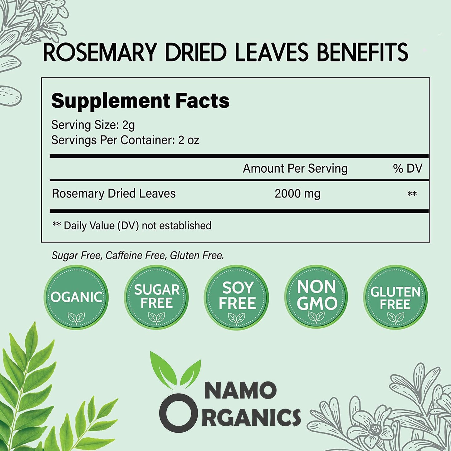 Namo Organics - Rosemary Dried Leaves - 100 Gm - For Hair Growth & Rosemary Leaf Tea - Organic Dry Herb