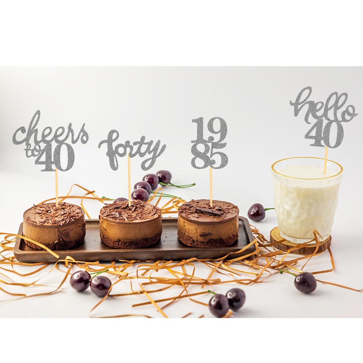 24 Pcs Glitter 40Th Birthday Cupcake Toppers For Celebrating Forty Years Old Birthday Party Decorations (Glitter Silver)