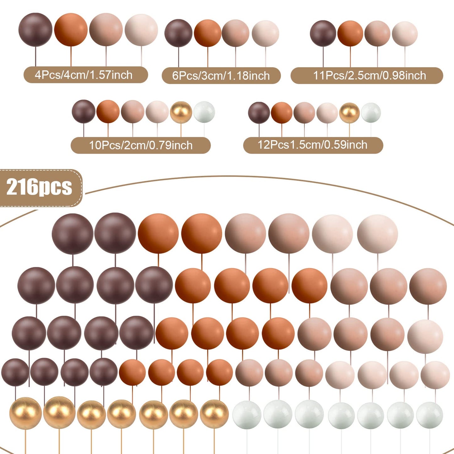 Maitys 216 Pcs Balls Cake Topper Mini Balloons Cake Toppers Foam Ball Cake Decorations Ball Shaped Cake Insert Topper Balloon Ca