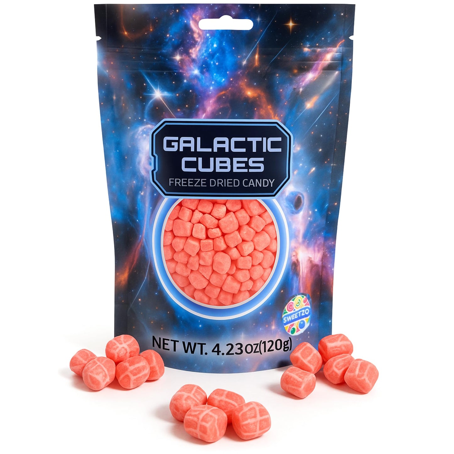 Sweetzo Galactic Cubes Freeze Dried Snacks, Fruit Burst Candy, All Red Flavor, 4.23 oz Resealable Bag