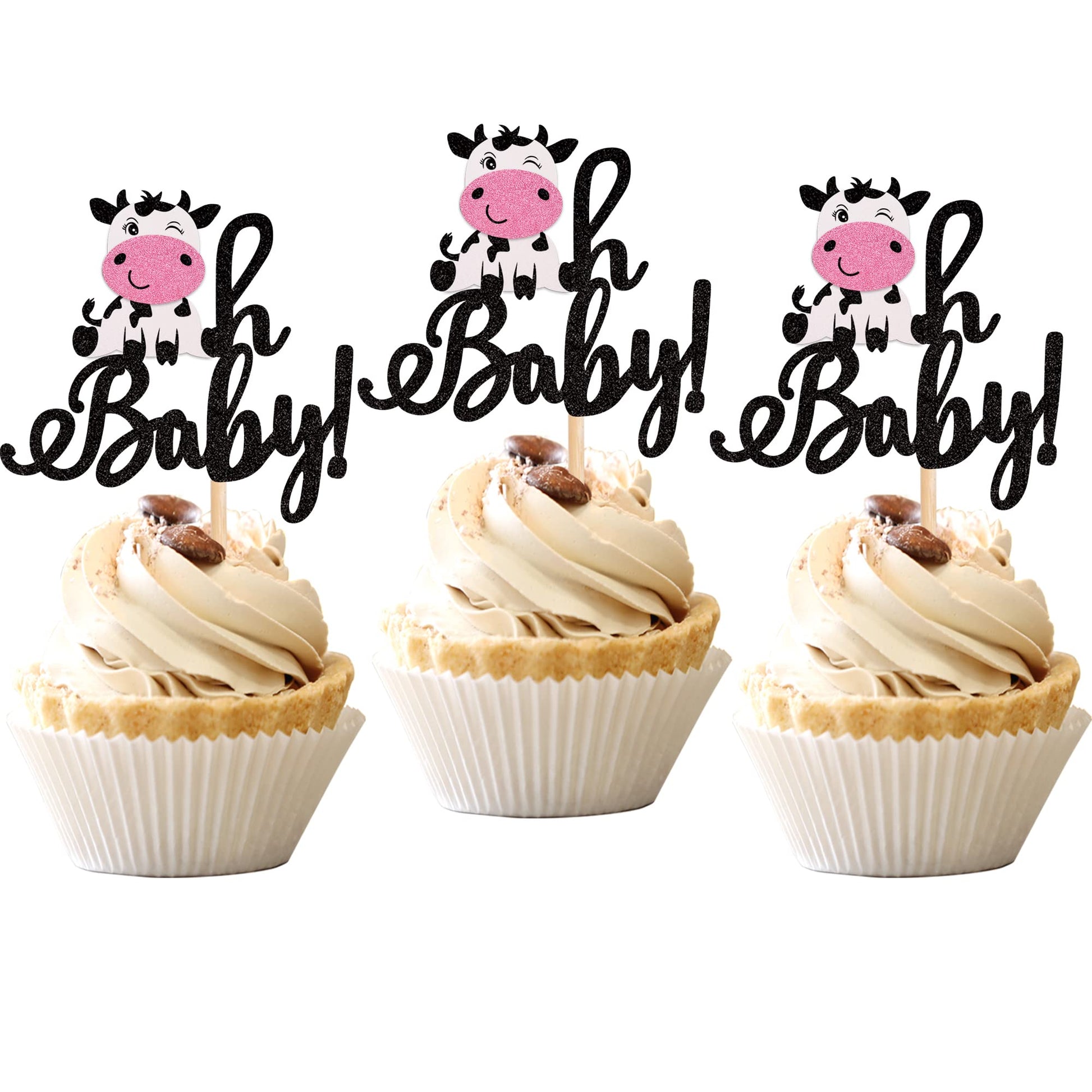 24 Pcs Cow Oh Baby Cupcake Toppers Glitter Farm Animals Oh Baby Cow Cupcake Picks Gender Reveal Theme Baby Shower Kids Boys Girl