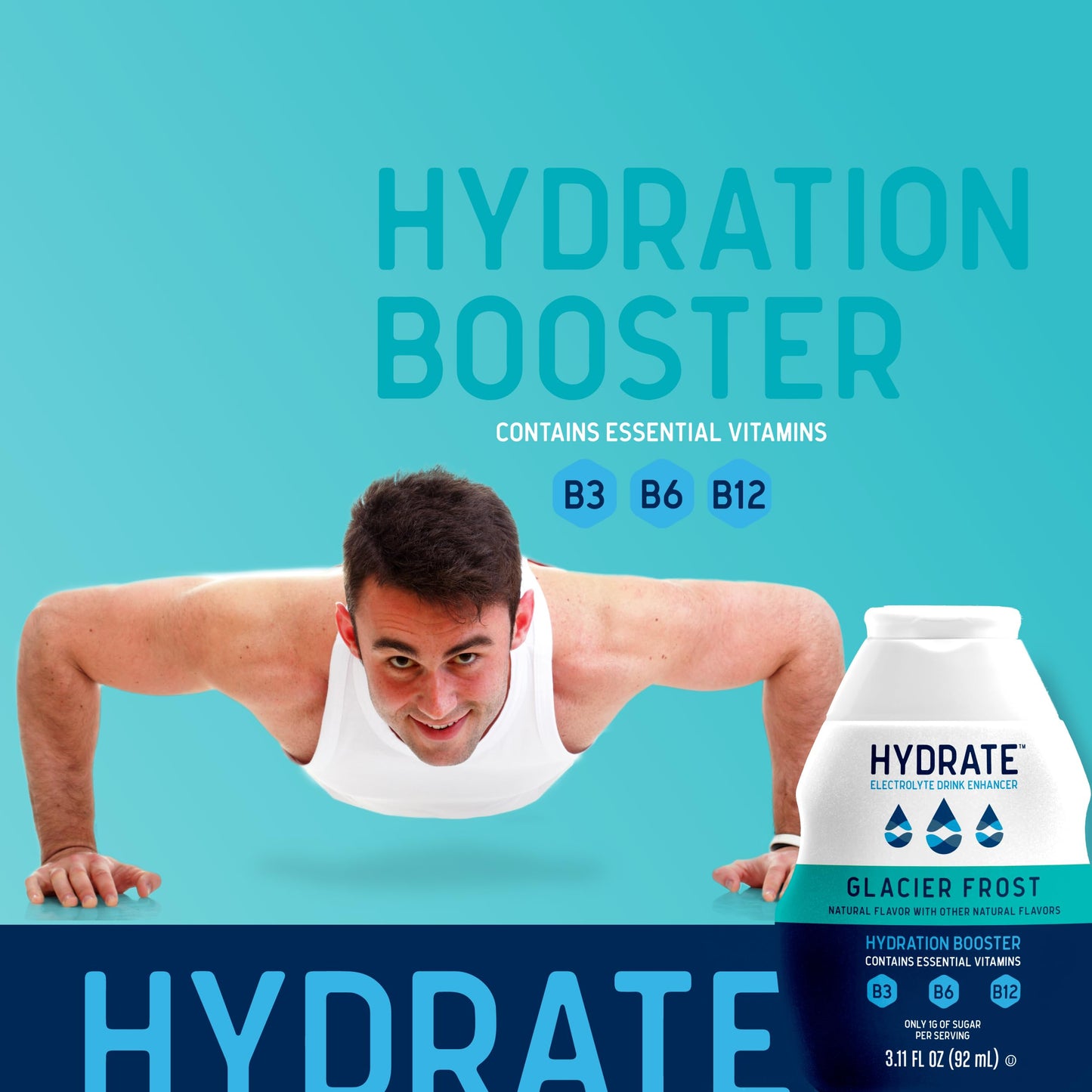 Hydrate Electrolyte Liquid Drink Enhancer Drops  Low Sugar  Low Calorie  Natural Flavor Hydration Mix with Essential Vitamins B3 B6 B12 (Glacier Frost (2 Pack))