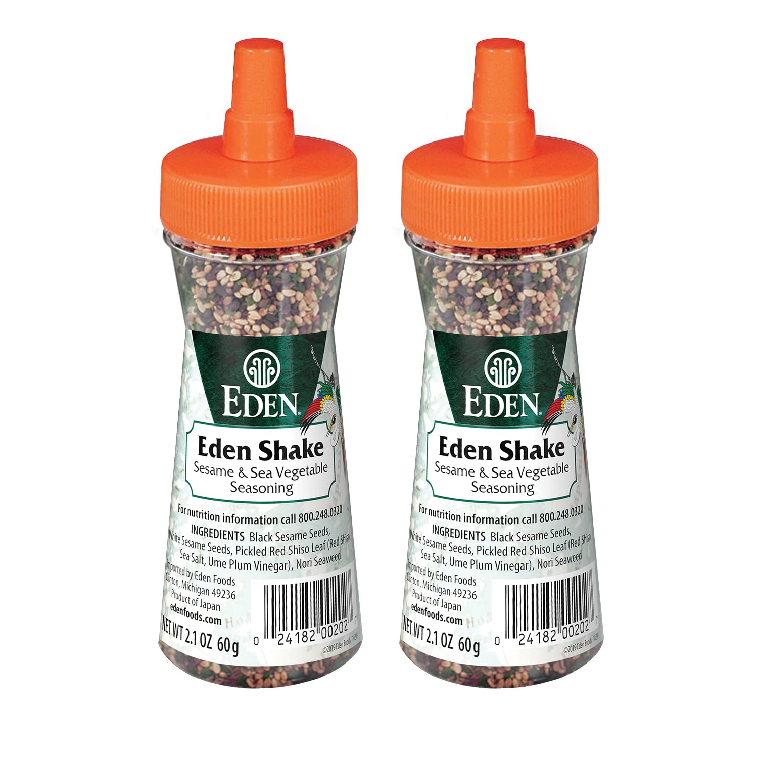 Eden Shake Furikake, Made In Japan, Rice Seasoning, No Sugar, Seaweed, Nori, Pickled Red Shiso Leaf, Black And White Sesame Seeds, Rice Topping, Onigiri, 2.1 Oz (2-Pack)