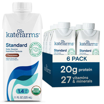 Kate Farms Organic High Calorie Nutrition Shake, Chocolate, 20g Protein, 11 Fl Oz (Pack of 6)