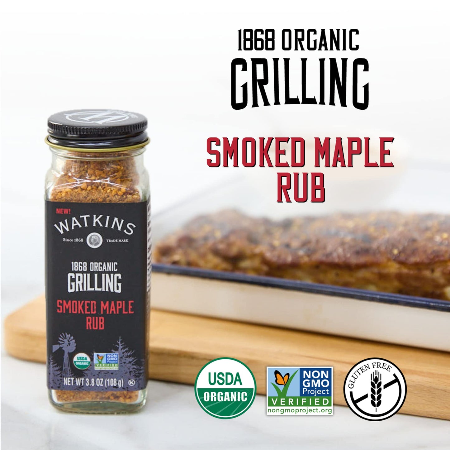 Watkins Organic Grilling Smoked Maple Rub, Non-GMO, Kosher, 3.8 Oz, 1-Pack