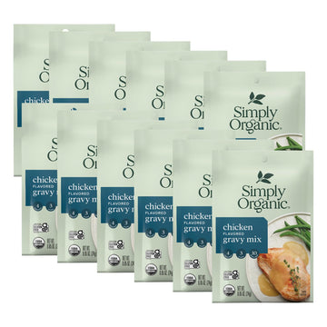 Simply Organic Chicken Flavored Gravy Mix, 0.85 Ounce 12-Pack, Certified Organic, Gluten-Free, Kosher, Rich Chicken Gravy