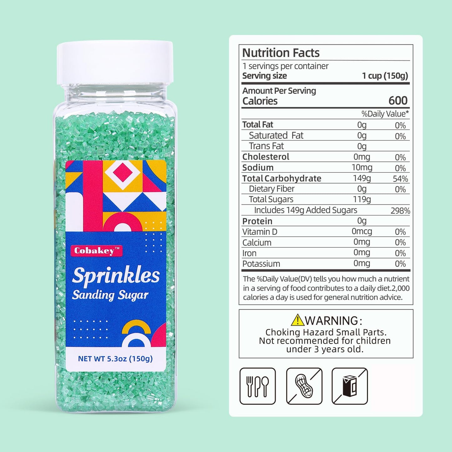 Green Sanding Sugar For Baking Easter Edible Sparkling Sugar Sprinkles Coarse Sugar Crystals For Cake Decoration Cookie Cupcake