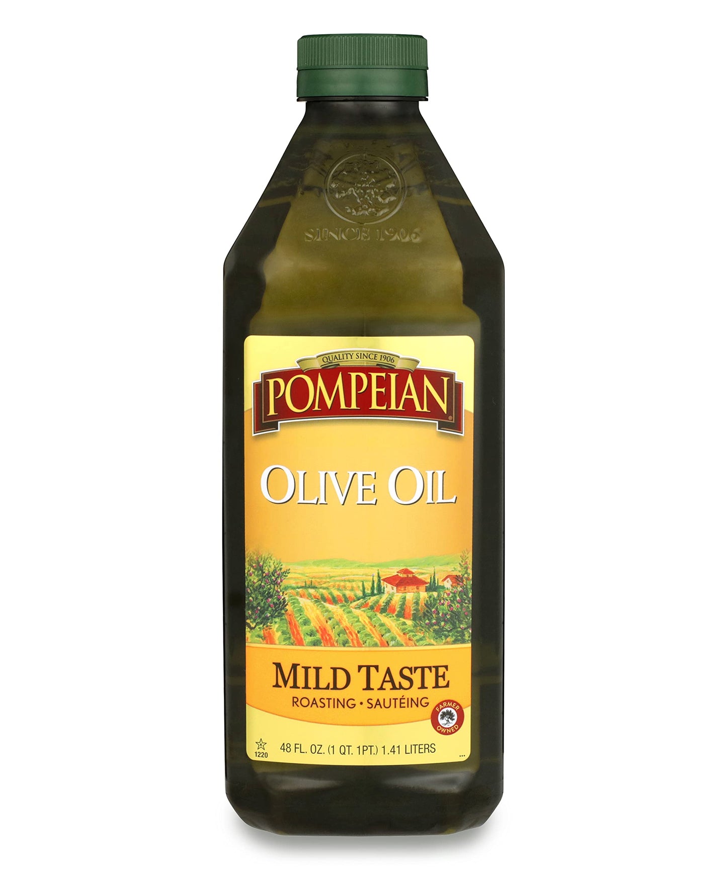 Pompeian Mild Taste Olive Oil, Perfect For Roasting & Sauteing, Naturally Gluten Free, Non-Allergenic, Non-Gmo, 48 Fl. Oz.