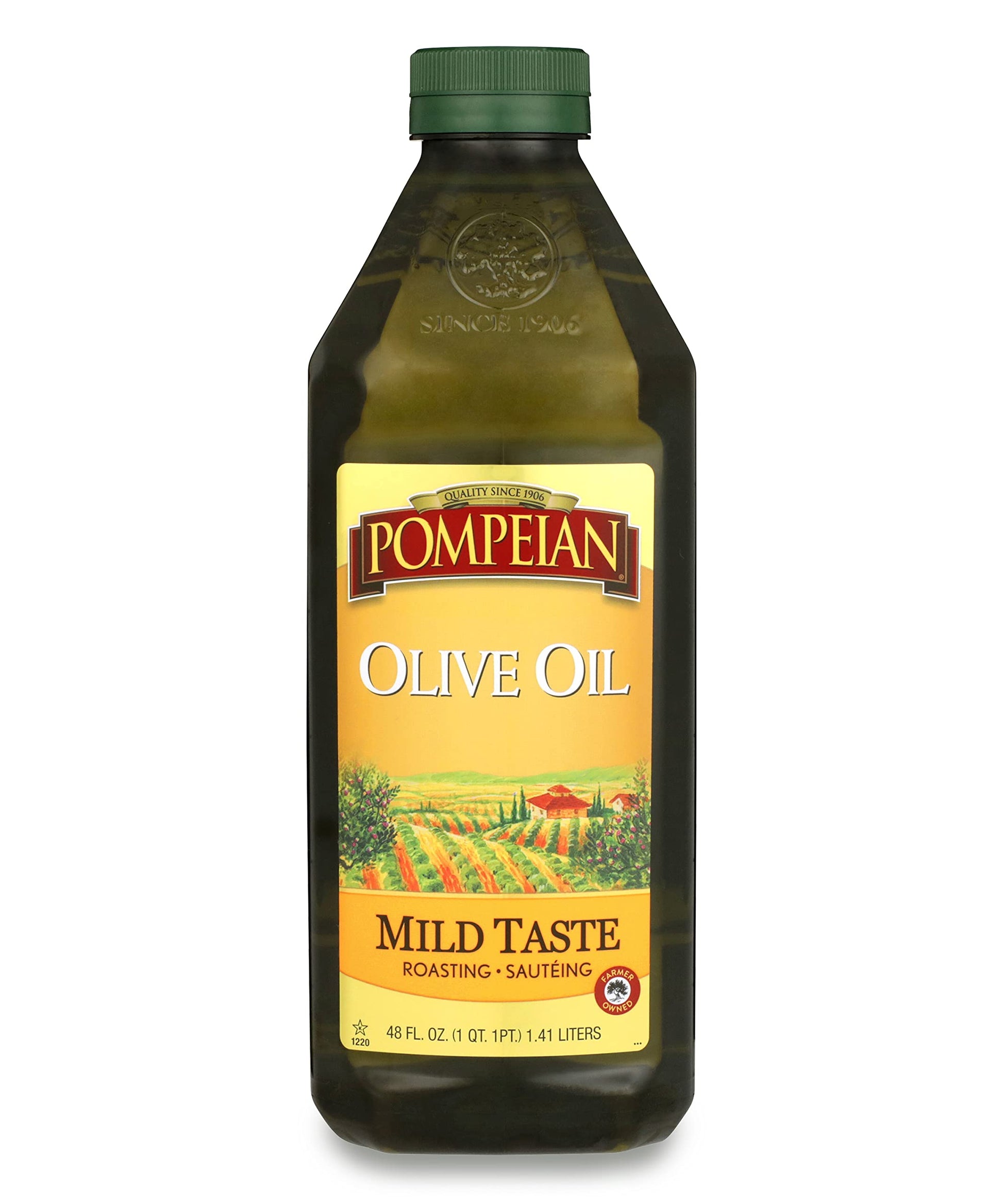 Pompeian Mild Taste Olive Oil, Perfect For Roasting & Sauteing, Naturally Gluten Free, Non-Allergenic, Non-Gmo, 48 Fl. Oz.