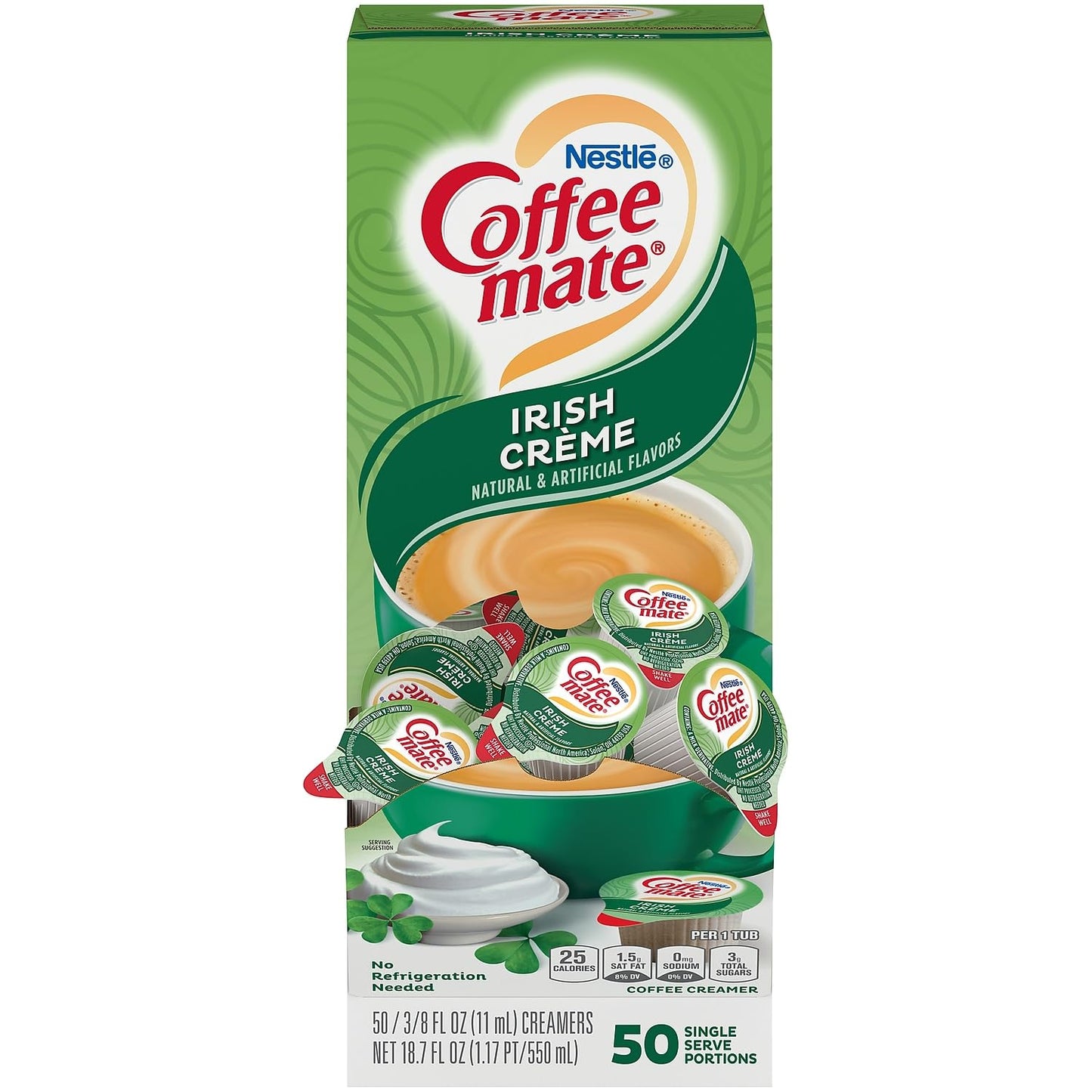 Nestle Coffee mate Coffee Creamer, Irish Creme, Liquid Creamer Singles, Non Dairy, No Refrigeration, 0.375 fl oz Tubs (Pack of 2