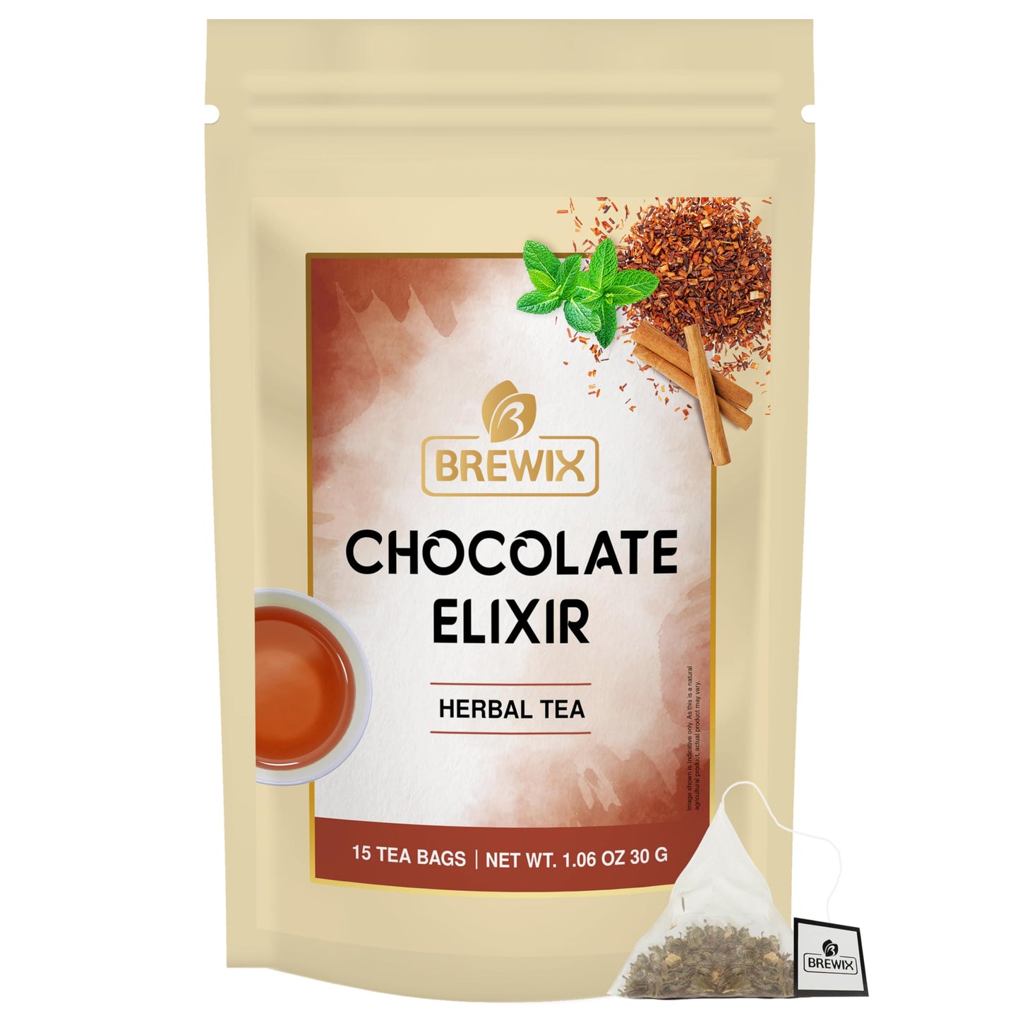 BREWIX Chocolate Rooibos Herbal Tea, 15 Pyramid Tea Bags, Naturally Caffeine-Free, Dessert-Inspired Blend