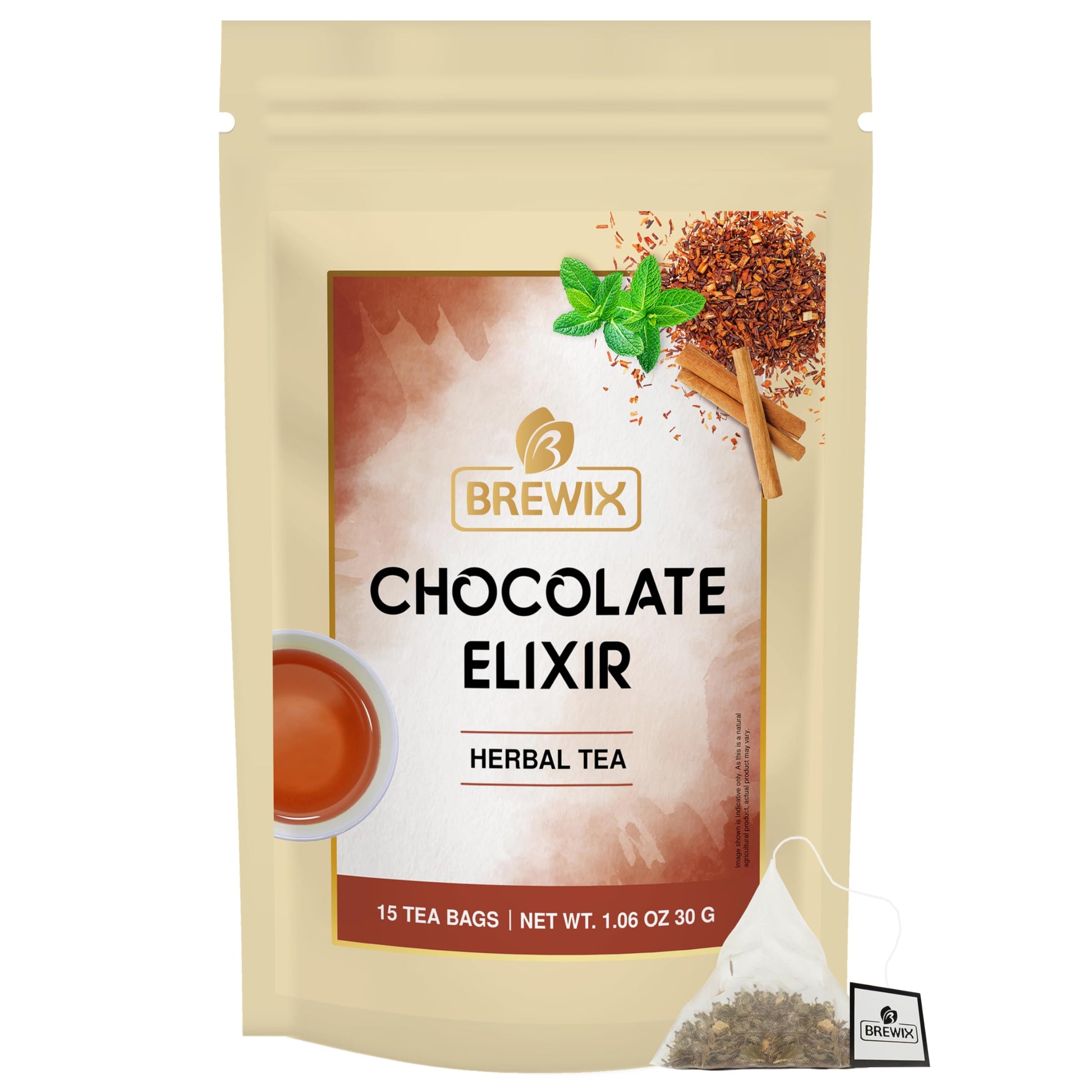 BREWIX Chocolate Rooibos Herbal Tea, 15 Pyramid Tea Bags, Naturally Caffeine-Free, Dessert-Inspired Blend