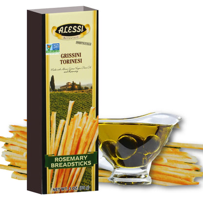 Alessi Imported Breadsticks, Rosemary Autentico Italian Crispy Bread Sticks, Low Fat Made with Extra Virgin Olive Oil (Rosemary,
