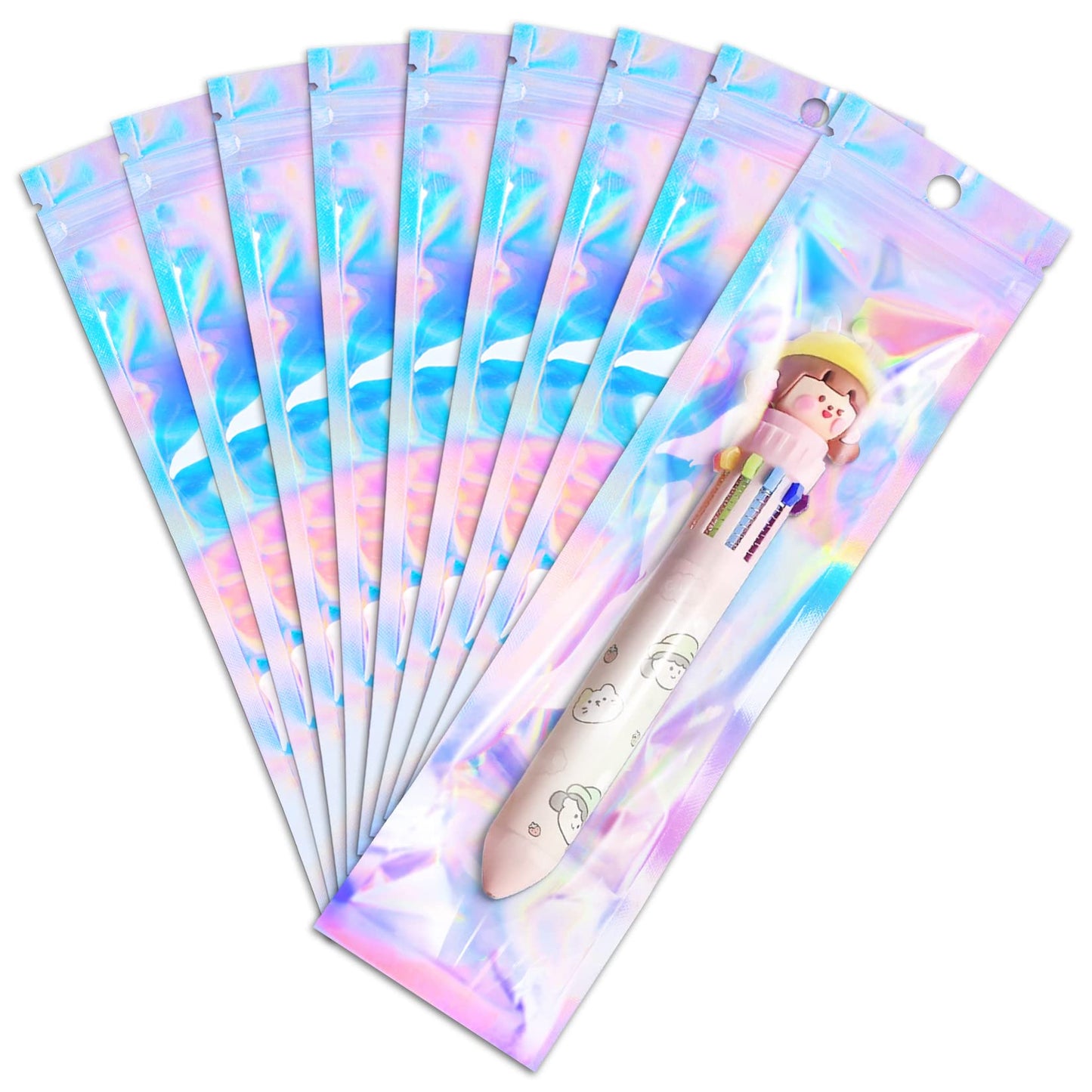 Anznku 50 Pcs 2.4'' X 9'' Pen Bags Holographic Bags Pen Packaging Bags Resealable Smell Proof Bags For Party Favor Food Storage,