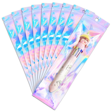 Anznku 50 Pcs 2.4'' X 9'' Pen Bags Holographic Bags Pen Packaging Bags Resealable Smell Proof Bags For Party Favor Food Storage,