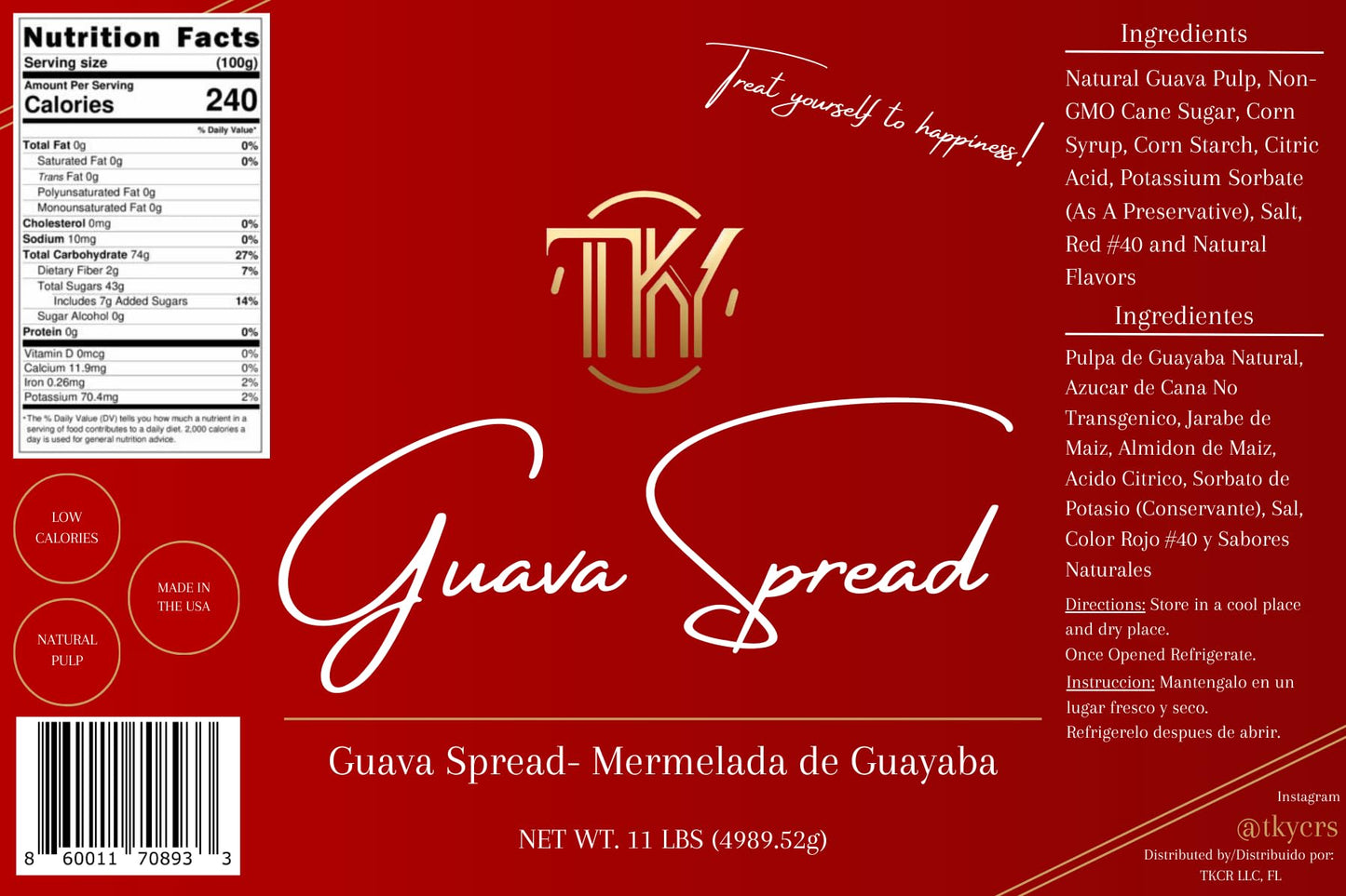 Guava Spread 11Lbs, Guava Paste -Tropical Exotic Natural Guava Pulp- Perfect For Pastelitos, Guava For Baking, Guava For Cakes A